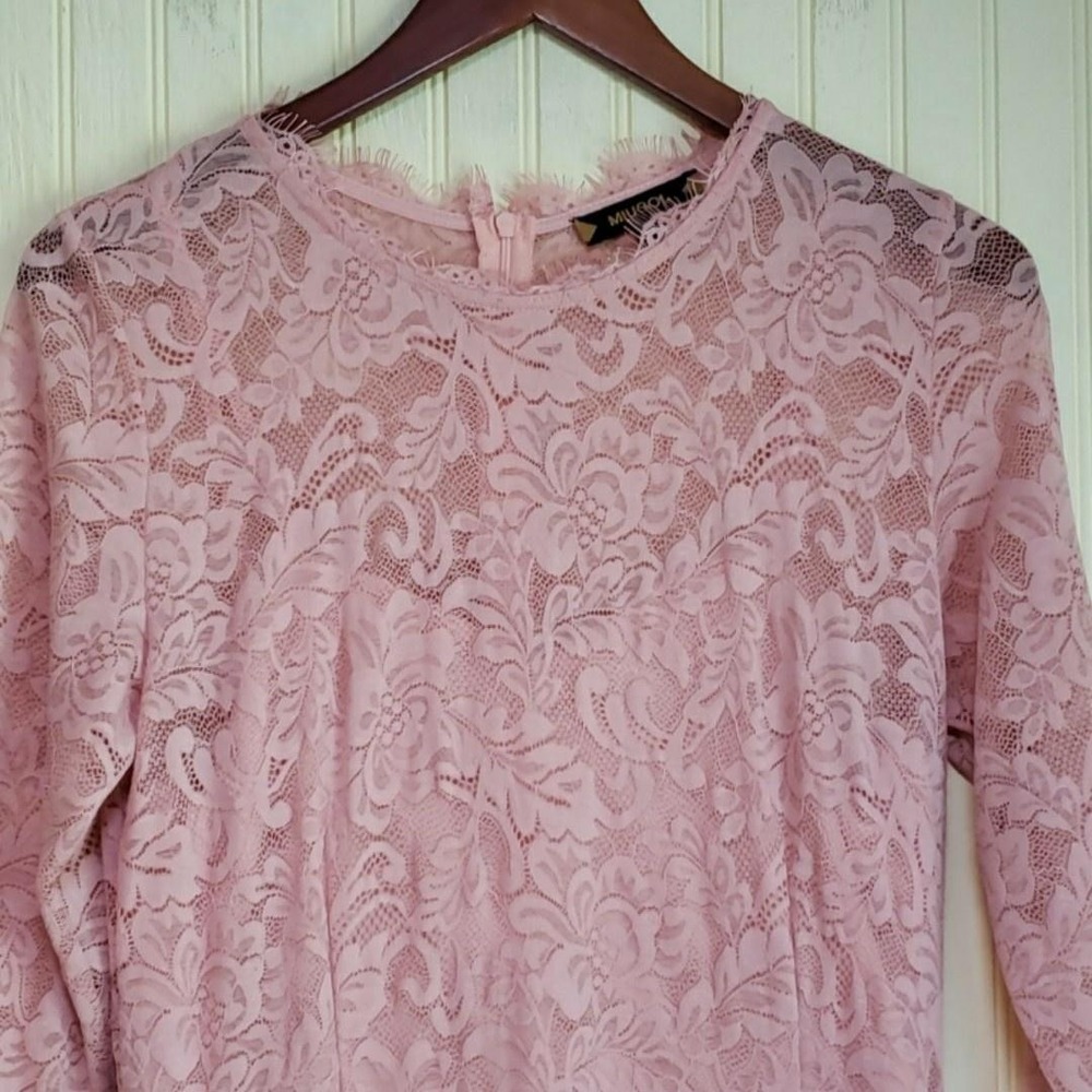 Miusol Dress Womens Large Pink Lace 3/4 Sleeve Ruffle Maxi Formal Wedding